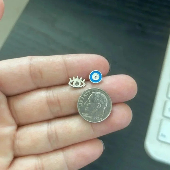925 Sterling Silver Evil Eye Studs Earrings - Picture 8 of 12